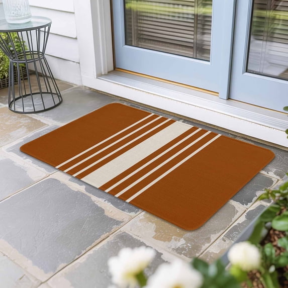 Burnt Orange Beige Striped Door Mat Indoor Outdoor,Modern Farmhouse Retro Lines Non Slip Welcome Mat with Rubber Backing,Absorbent Fabric Front Door Mats Entryway Rug for Home Patio Entrance 16"x24"