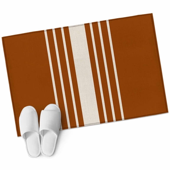Burnt Orange Beige Striped Large Area Rugs for Bedroom Living Room, Non Slip Carpet Bedside Rug, Modern Farmhouse Retro Lines Rectangular Floor Cover Kitchen Accent Rug 2'x3' for Dining Room/Office