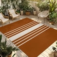 thumbnail image 1 of Burnt Orange Beige Striped Outdoor Rug 6x9 Ft - Reversible Patio Rug Outdoor Camping Rugs, Modern Farmhouse Retro Lines Indoor Outdoor Area Rugs, Non-Slip Outdoor Carpet Runner for Deck/Porch, 1 of 8