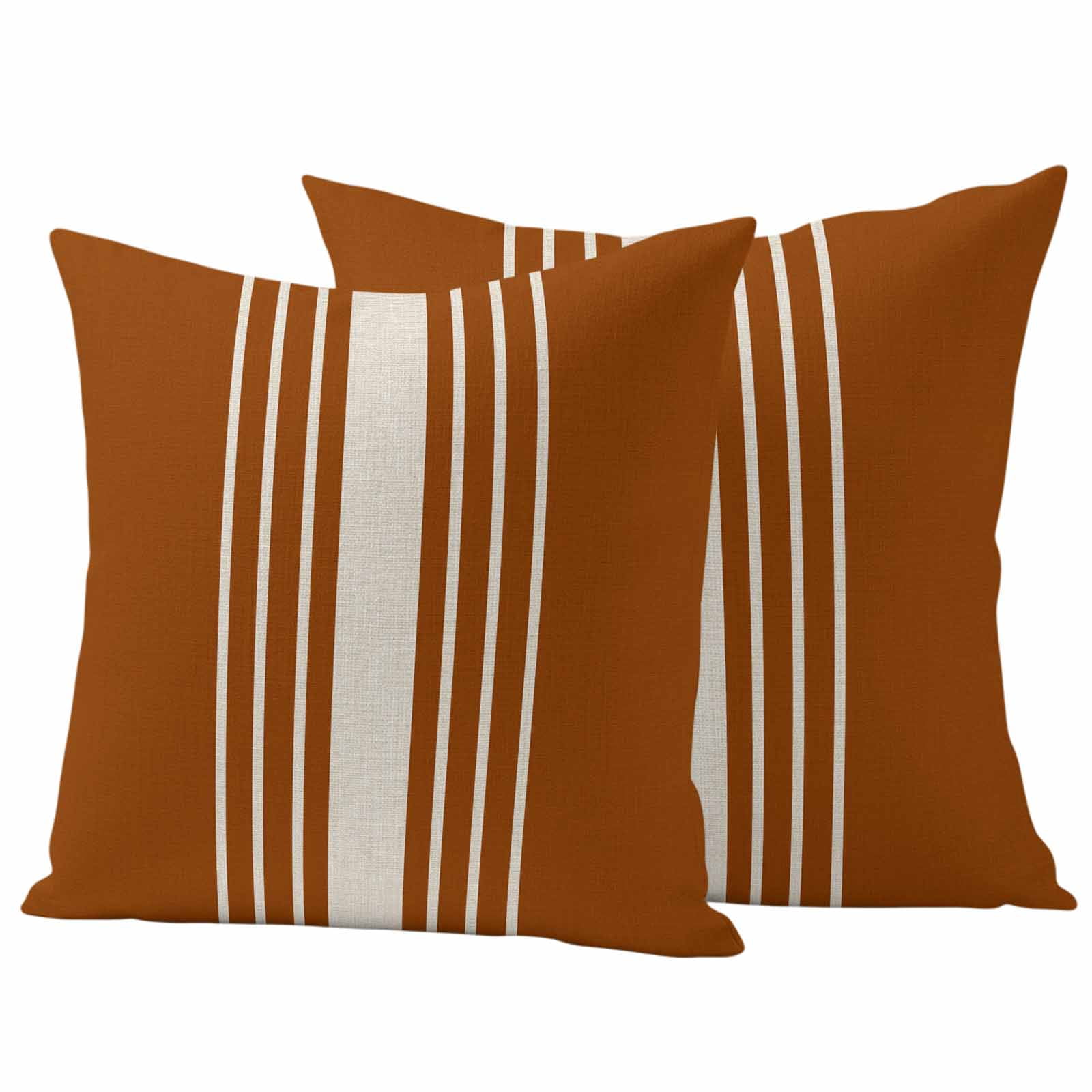 Burnt Orange Beige Striped Outdoor Waterproof Pillow Covers, Modern Farmhouse Retro Lines Decorative Square Throw Pillowcase Sofa Cushion Sham for Patio/Couch/Chair, 20"x20" 2 Pack