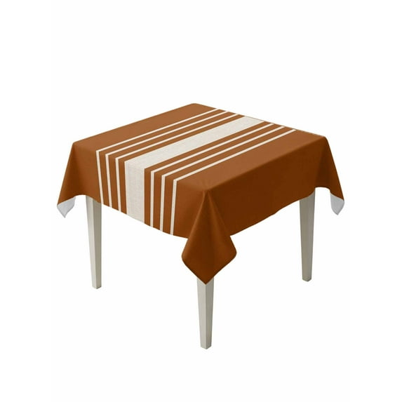 Burnt Orange Beige Striped Table Cloth, Modern Farmhouse Retro Lines Waterproof Tablecloth for Square Tables, Reusable Washable Fabric Table Cover for Restaurant Kitchen Dining Tables 54"x54"