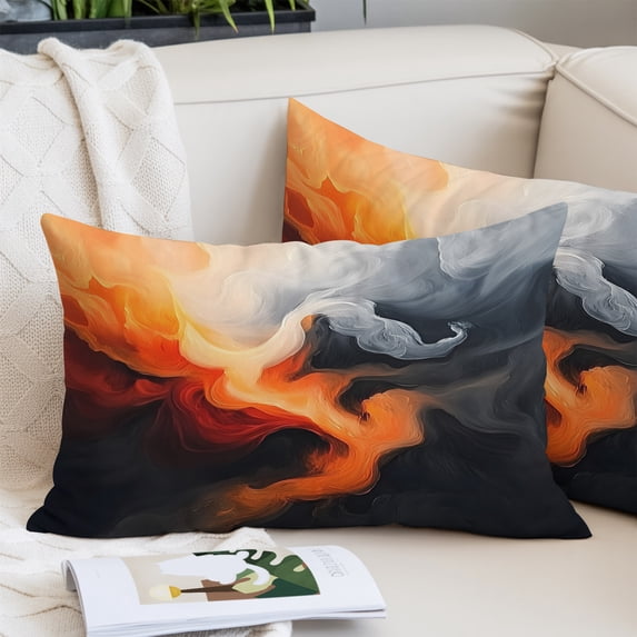 Burnt Orange Black Abstract Art Pillow Covers 20x36 Inch King Size, Modern Art White Decorative Pillowcase with Zipper, Microfiber Pillow Protector, Breathable Pillowcases for Sofa Bed Living Room