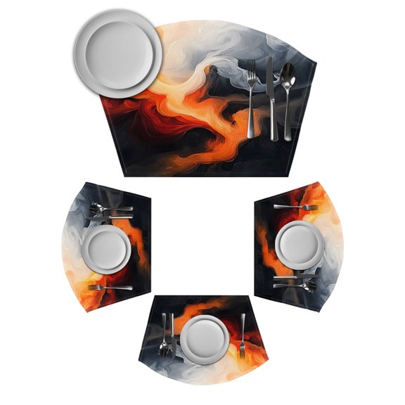 Burnt Orange Black Abstract Art Round Table Placemats Set of 2 Wedge Placemats, Modern Art White Place Mats for Dining Table Set Washable Mats Kitchen Decor for Indoor Outdoor Wipe Clean