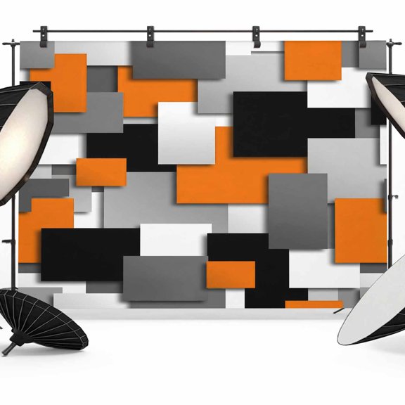 Burnt Orange Black Geometric Backdrop for Photography,Fabric Photo Background Backdrop,Modern Abstract Art Block Photo Booth Background for Portrait Photoshoot Video Wedding Studio Decor Banner 7x5ft
