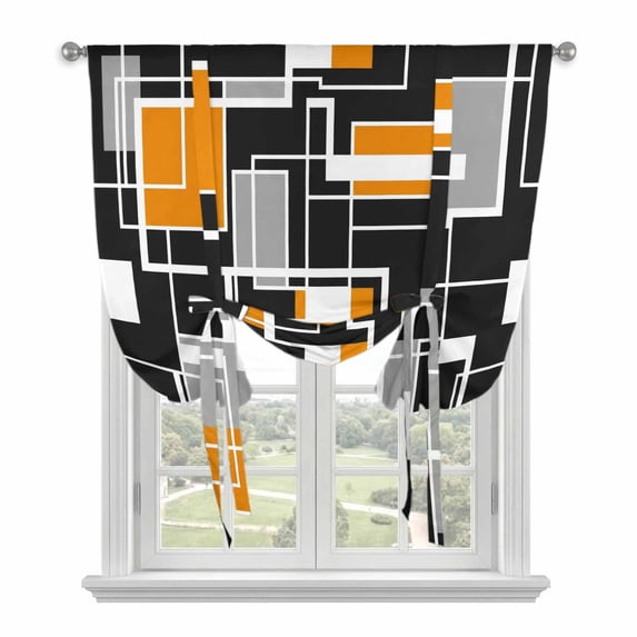 Burnt Orange Black Geometric Balloon Curtains for Bedroom/Front Door/Bathroom, Modern Color Block Abstract Tie Up Curtains 63 Inch Length Light Filtering Kitchen Curtains Shades for Windows 46"x63"