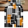thumbnail image 1 of Burnt Orange Black Geometric Cotton Linen Table Runner for Dining Kitchen, Modern Color Block Abstract Wedding Outdoor Party Tablerunners, Dresser Scarf Coffee Tablecloth Runners 13x72 Inches, 1 of 9