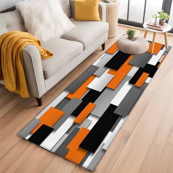 Burnt Orange Black Geometric Kitchen Runner Rug 2x6 Washable Runners for Hallway Non Slip Modern Abstract Art Block Large Area Rug Indoor Floor Carpet for Bathroom Laundry Entryway Bedroom