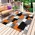 thumbnail image 1 of Burnt Orange Black Geometric Outdoor Rug 4x6 Ft, Non Slip Washable Area Rug, Modern Abstract Art Block Patio Rugs Carpet Runner, Large Floor Mat for Indoor/Outdoor Deck Porch Camping, 1 of 8