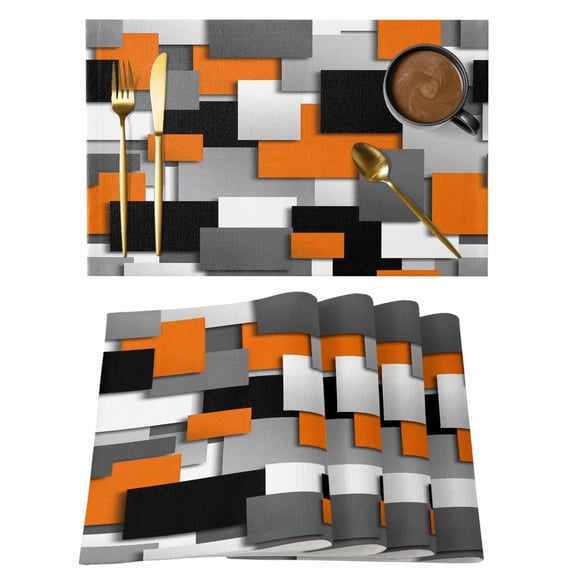 Burnt Orange Black Geometric Placemats Set of 12 Modern Abstract Art Block Place Mats Indoor Wipeable Table Mats Washable Cloth Dining Table Placemats for Kitchen Holiday Party Home Decor 13x19 Inch