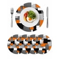 thumbnail image 1 of Burnt Orange Black Geometric Round 13 Inch Placemats Set of 4, Modern Abstract Art Block HeatResistant Non Slip Place Mats for Dining Table, Wipeable Braided Kitchen Table Mats for Housewarming, 1 of 9