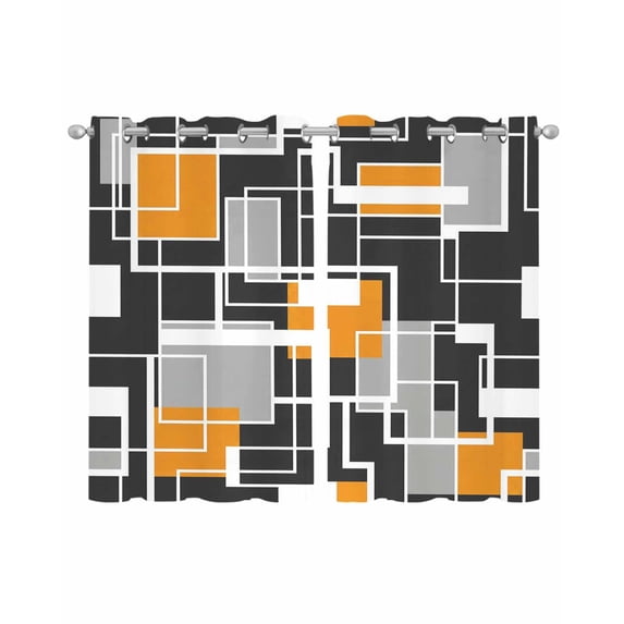 Burnt Orange Black Geometric Sheer Curtains 39 Inch Length 2 Panels Set for Living Room/Bedroom, Modern Color Block Abstract Kitchen Curtains Grommet Semi-Sheer Curtains Window Treatments 27.5"x39"x2