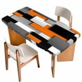 thumbnail image 1 of Burnt Orange Black Geometric Table Cloths for 6 Foot Rectangle Tables, Modern Abstract Art Block Patio Waterproof Elastic Fitted Tablecloths, Washable Rectangular Table Cover for Camping, 1 of 8