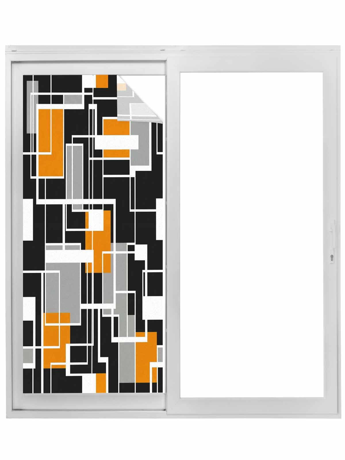 Burnt Orange Black Geometric Window Privacy Film, Modern Color Block ...