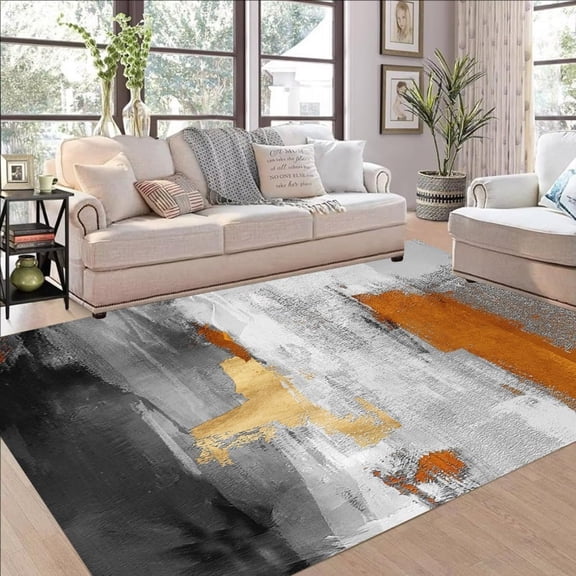Burnt Orange Black Gray Area Rugs, Modern Abstract Minimalist Design Carpet, Washable Non Slip Low Pile Rug for Living Room Bedroom Dining Room Decor Mat 5x8ft
