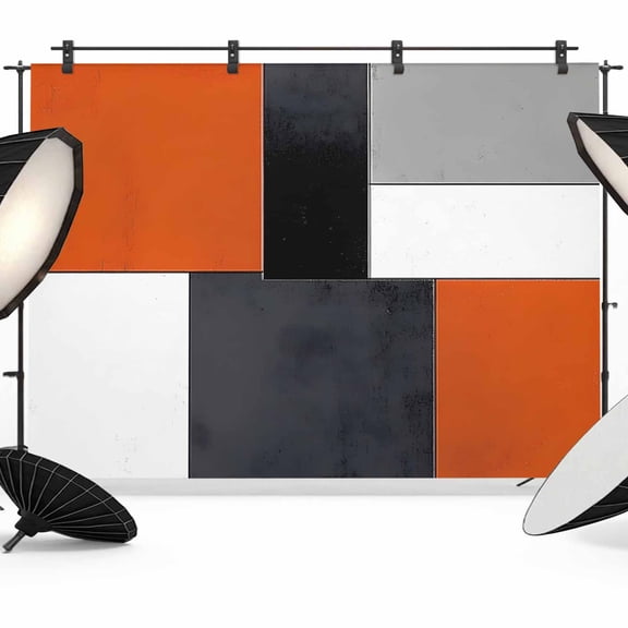 Burnt Orange Black Grey Backdrop for Photoshoot,Photography Photo Studio Background Wall Backdrop,Geometric Modernism Color Block Back Drop Banner Panel for Portraits Wedding Live Streaming 7x5Ft