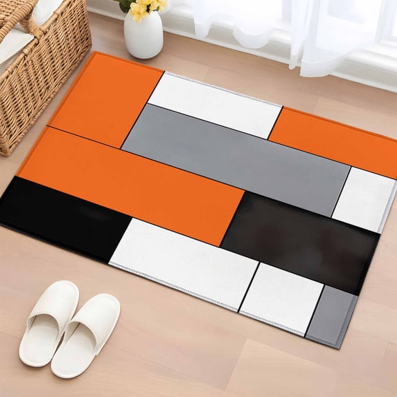 Burnt Orange Black Grey Bathroom Mats 2x3 FT,Non Slip Small Kitchen Mat,Modern Irregular Geometric Abstract Washable Soft Backed Front Door Throw Rugs Indoor Outdoor Doormats for Entryway Sink
