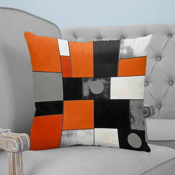 Burnt Orange Black Grey Decorative Pillowcase 26''x26'', Vintage Contemporary Geometric Throw Pillow Covers Soft Cushion Case for Couch Sofa Bedroom Living Room, Pillowcase Boho Decor