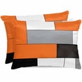thumbnail image 1 of Burnt Orange Black Grey Pillow Cases Standard Size Set of 2, Smooth Satin Pillowcase for Hair and Skin, Modern Irregular Geometric Abstract Decorative Cooling Bed Pillow Covers, 20x26 Inches, 1 of 4