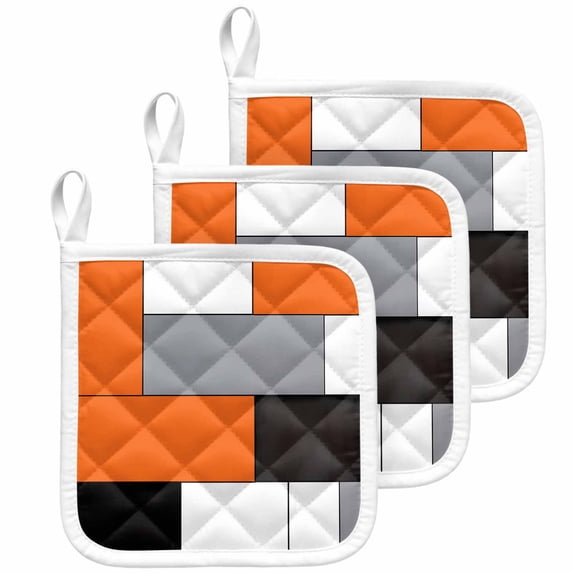 Burnt Orange Black Grey Pot Holders for Kitchen Heatproof Potholder, 3 Pack Modern Irregular Geometric Abstract Hot Pads Multipurpose Oven Pads Cloth Potholders Trivet for Cooking Baking