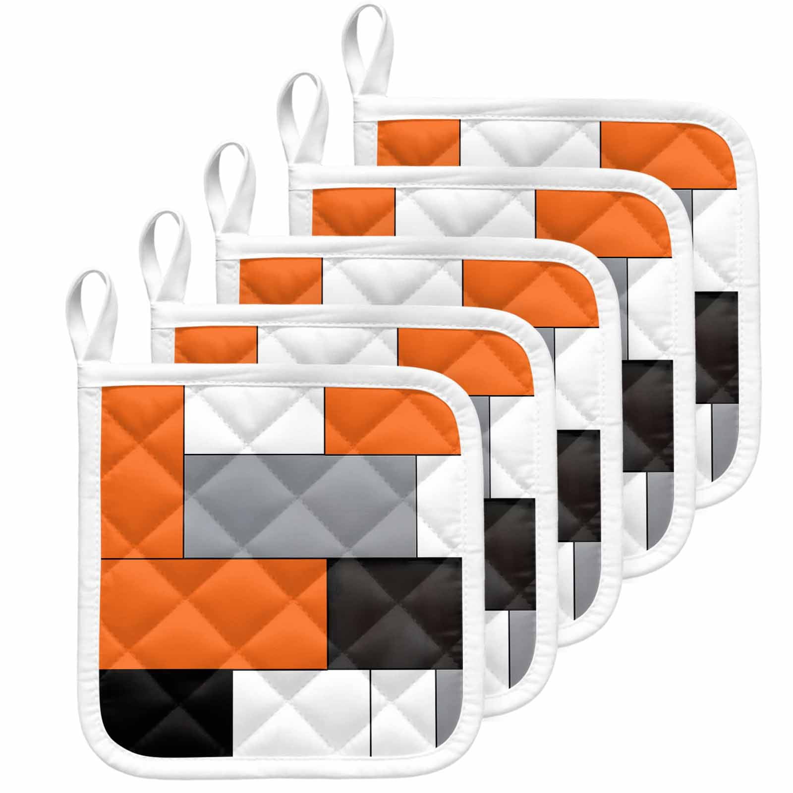 Burnt Orange Black Grey Pot Holders for Kitchen Heatproof Potholder, 5 Pack Modern Irregular Geometric Abstract Hot Pads Multipurpose Oven Pads Cloth Potholders Trivet for Cooking Baking