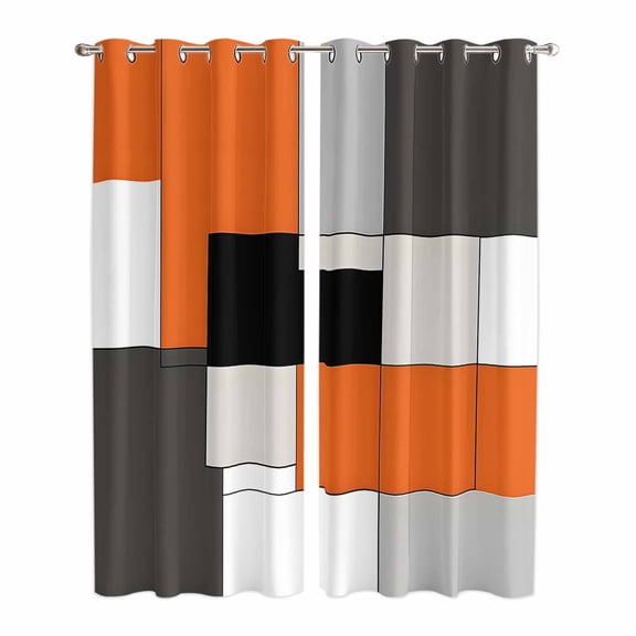 Burnt Orange Black Kitchen Curtains 84 Inch Length, Modern Abstract Geometric Grommet Top Bedroom Living Room Curtains, Light Filtering Cafe Curtain Drapes 2 Panels Set 84''x84''