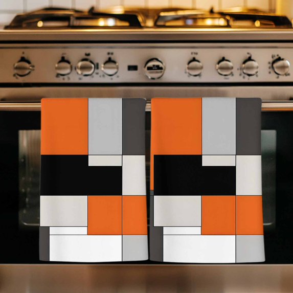 Burnt Orange Black Kitchen Towels Set of 4, Modern Abstract Geometric Absorbent Dish Towels for Kitchen, Microfiber Hand Towel, Quick Drying Tea Towel for Cleaning Decorative Dishcloths