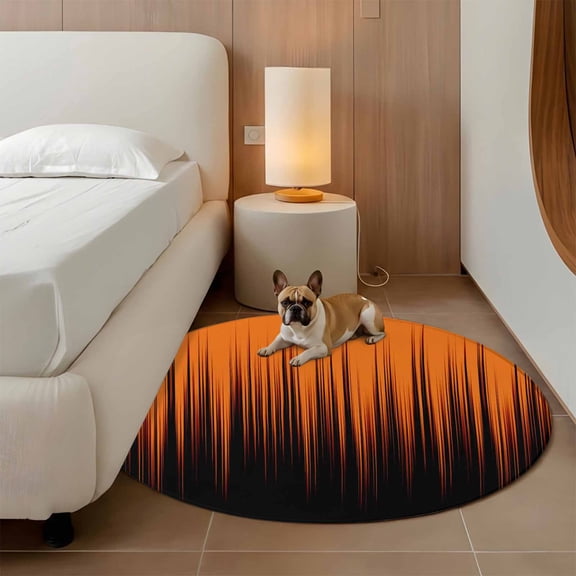 Burnt Orange Black Ombre 3ft Round Rug for Bathroom Accent Bedside Corner, Abstract Modern Lines Gradient Washable Non Slip Circle Area Rug for Small Spaces
