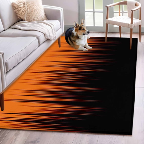 Burnt Orange Black Ombre Area Rugs 3'x5', Washable Small Throw Rugs for Living Room Bedroom, Modern Abstract Striped Gradient Indoor Outdoor Rug Non-Slip Low Pile Carpet Runner Reversible Floor Mats