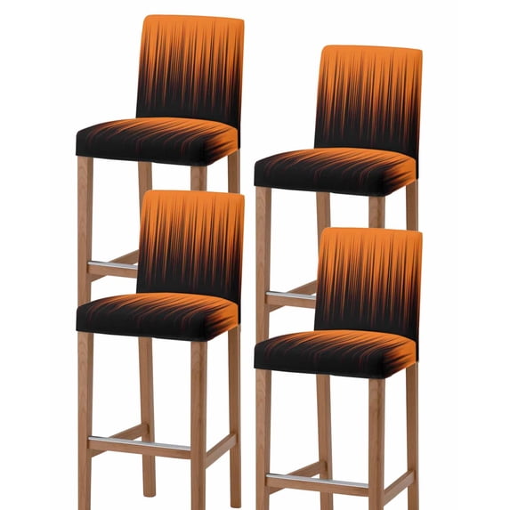 Burnt Orange Black Ombre Bar Stool Covers Set of 4, Modern Abstract Striped Gradient Stretch Bar Chair Covers with Backs, Removable Pub Counter Height Chair Cover for Kitchen Dining Room Cafe
