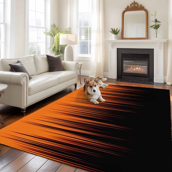 Burnt Orange Black Ombre Large Area Rugs 8x10 ft Abstract Modern Lines Gradient Washable Rug Non Slip Indoor Carpet Absorbent Floor Mat for Living Room Bedroom Dining Room