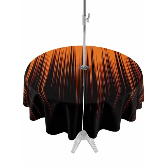 Burnt Orange Black Ombre Outdoor Tablecloth - 60 Inch Round Dining Table Cover, Modern Abstract Striped Gradient Waterproof Outdoor Table Cloth with Umbrella Hole & Zipper for Picnic/Patio/Party