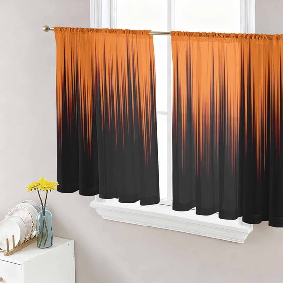 Burnt Orange Black Ombre Sheer Curtains 54 Inch Length 2 Panels for Living Room, Modern Abstract Striped Gradient Voile Kitchen Curtain Set, Luxury Privacy Drapes Window Treatment for Bedroom