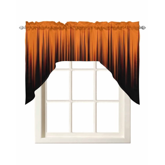 Burnt Orange Black Ombre Swag Valances for Windows, Small Curtains Drapes, Modern Abstract Striped Gradient Kitchen Window Curtains Over Sink Window Treatment Valance for Bedroom/Bathroom 56"x36"