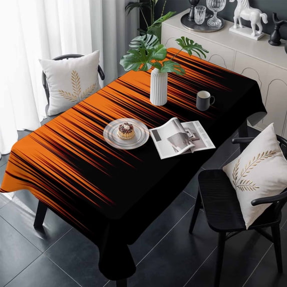 Burnt Orange Black Ombre Table Cloth Waterproof Tablecloths, Modern Abstract Striped Gradient Tablecloth Dining Table Cover for Kitchen Party Tabletop Outdoor, Rectangle Tablecloth 60x120 Inch