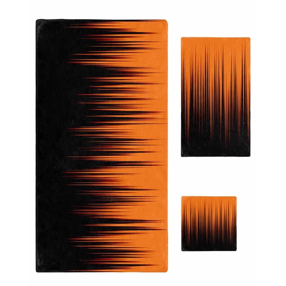 Burnt Orange Black Ombre Towel Set of 3, Soft Microfiber Bath Towels, Hand Towel, Washcloths, Modern Abstract Striped Gradient Quick-Dry Absorbent Towels for Bathroom Kitchen Hotel Beach Gym Spa