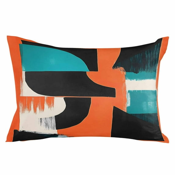 Burnt Orange Black Teal Throw Pillow Cover 12 x 20 Inch Decorative Pillow Cover Color Block Abstract Geometric Lumbar Pillowcase Seasonal Rectangle Cushion Case for Couch Sofa Bed Living Room