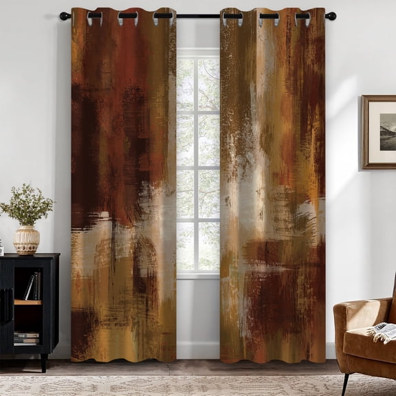 Burnt Orange Blackout Curtains, Abstract Rust Modern Art Painting Curtain Decor for Living Room, Bedroom, Thermal Insulated Grommet Window Curtains for Bedroom 52X84 inch