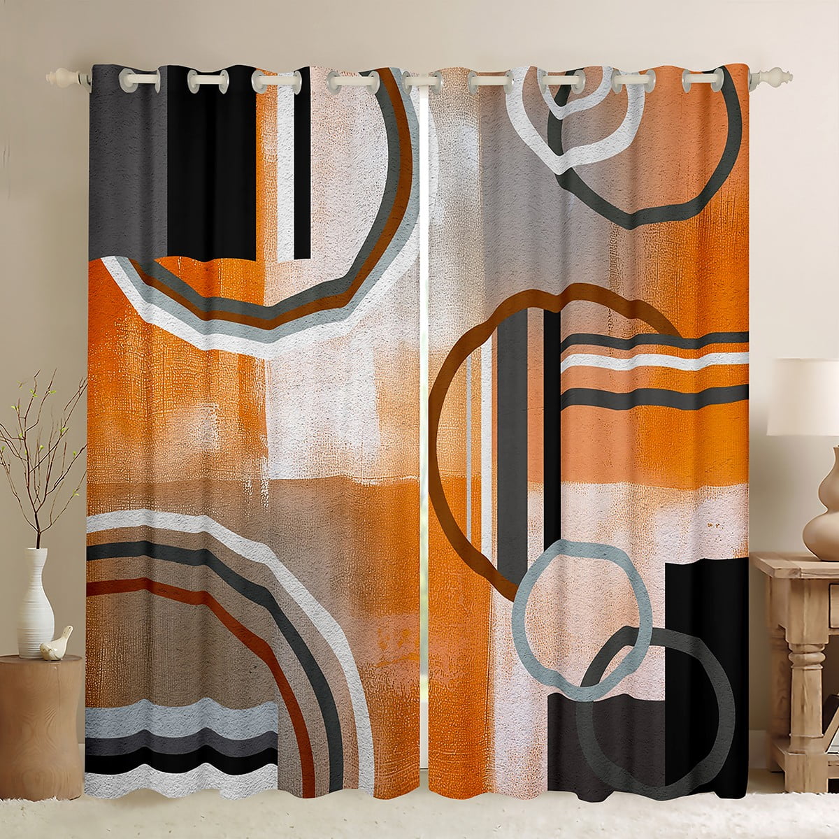Burnt Orange Blackout Curtains,Geometric Black Gray Curtains Drapes,Watercolor  Ombre Oil Painting Curtains,Contemporary Minimalist Artwork Darkening  Curtains,Soft Microfiber Window Treatments 52\, image size:1200x1200