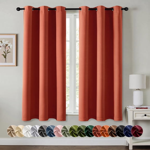 Burnt Orange Blackout Curtains - Thermal Insulated Noise Reduction Room Darkening Drapes For Bedroom Living Terracotta Rust Fall Decor Grommet Top 40 X 45 Inches Long 2 Panels