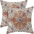 thumbnail image 1 of Burnt Orange Blue Boho Pillow Covers 18x18 Set of 2, Ethnic Design Decorative Throw Pillows Linen Carpet Pattern Farmhouse Cushion Pillow Covers for Sofa Couch Outdoor Decor, 1 of 6