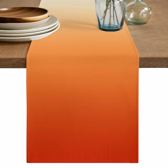 Burnt Orange Blue Ombre Table Runner, Modern Art Aesthetics Abstract Washable Cotton Linen Table Runners 48 Inches Long, Dresser Scarf Runner for Nightstand/Coffee/End Tables 13''x48''