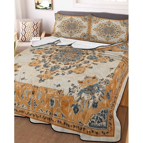 Burnt Orange Boho Full Size Down Alternative Comforter, Lightweight Comforter Quilt Bedding Set with Pillow Shams Southwestern Ethnic Geometric All Seasons Bed Comforter Duvet Insert 78"x90"