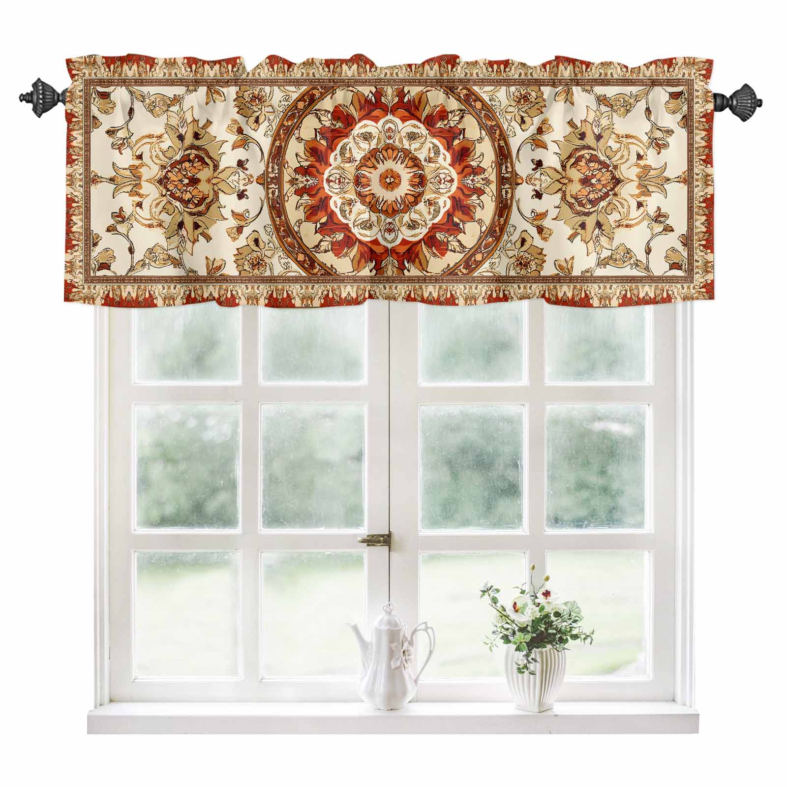 Burnt Orange Boho Kitchen Valances for Windows 60x18 Inch Kitchen ...