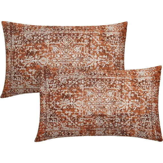 Burnt Orange Boho Lumbar Pillow Covers 12x20 Inch Bohemian Carpet Ethnic Decorative Rectangle Pillow Cases Beige Tan Gray Floral Cushion Covers Farmhouse Home Decor For Sofa Couch Outdoor Set of 2