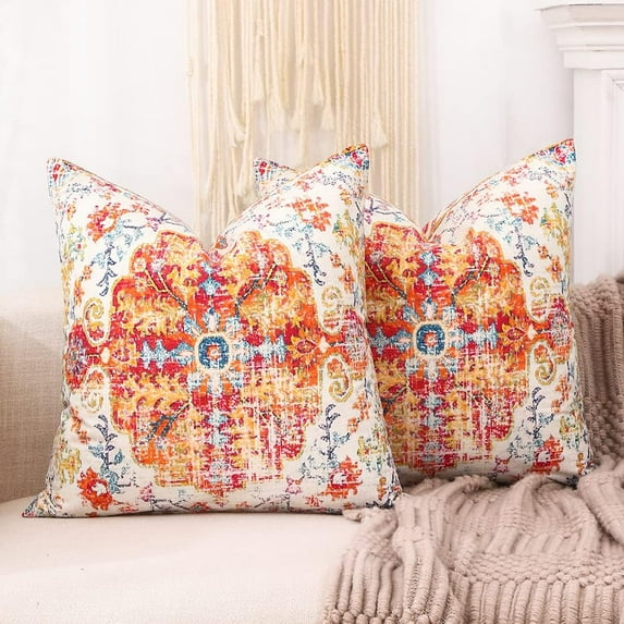 Burnt Orange Boho Pillow Covers 16x16 Set of 2 Terracotta Rust Colored Decorative Throw Pillows 16 x 16 Boho Room Decor for Couch & Sofa (No Inserts)
