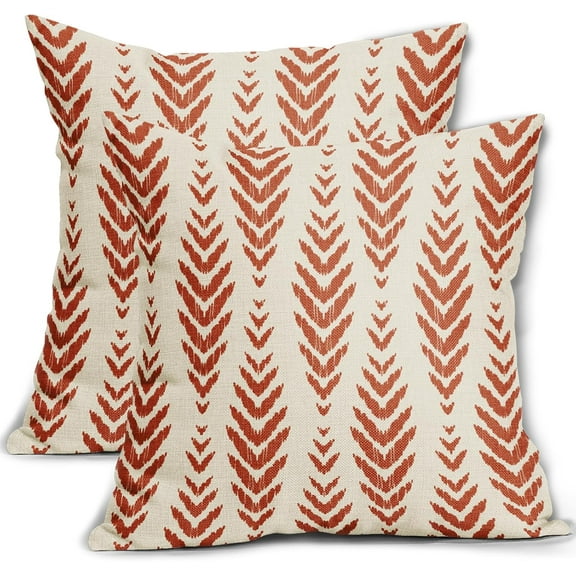 Burnt Orange Boho Pillow Covers 20x20 Set of 2 Bohemian Ethnic Geometric Herringbone Print Decorative Throw Pillows Outdoor Pillowcase Square Farmhouse Cushion Case Decor for Couch Sofa Bed
