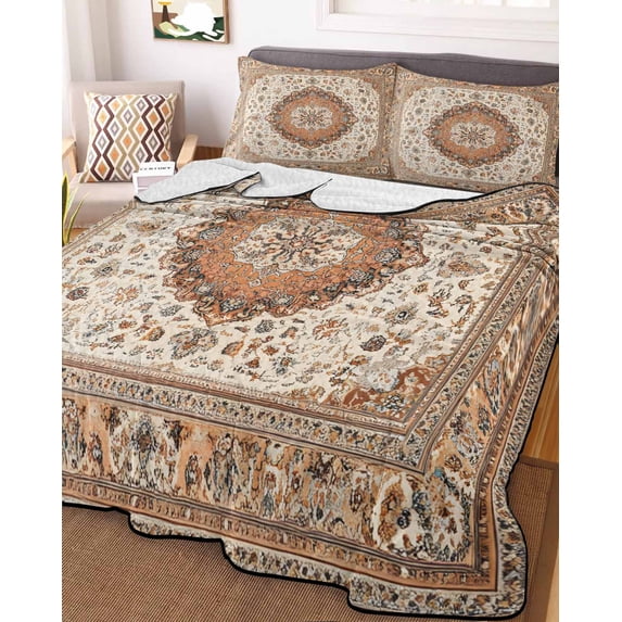 Burnt Orange Boho Twin Size Down Alternative Comforter, Lightweight Comforter Quilt Bedding Set with Pillow Shams Vintage Ethnic Geometric Southwestern All Seasons Bed Comforter Duvet Insert 68"x86"