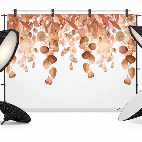 Burnt Orange Botanical Backdrop for Photoshoot,Photography Photo Studio Background Wall Backdrop,Eucalyptus Leaves Pastoral Floral Back Drop Banner Panel for Portraits Wedding Live Streaming 10x8Ft