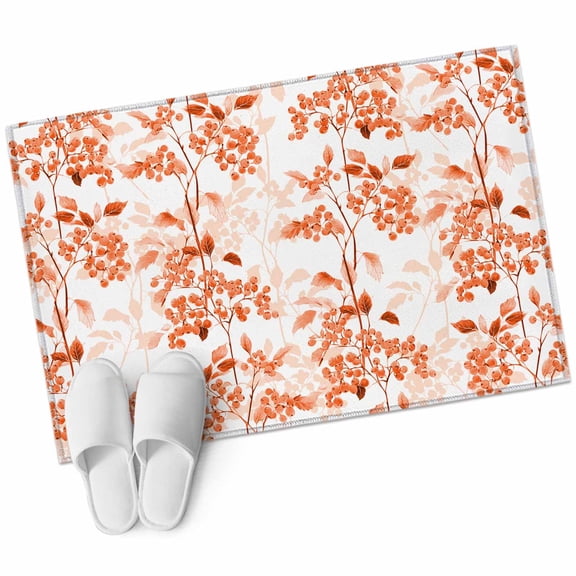 Burnt Orange Botanical Bathroom Mat 2x3 FT, Non Slip Small Kitchen Mat, Vintage Nature Flower Washable Soft Backed Front Door Throw Rug Non-Shedding Indoor Outdoor Doormat for Entryway Sink