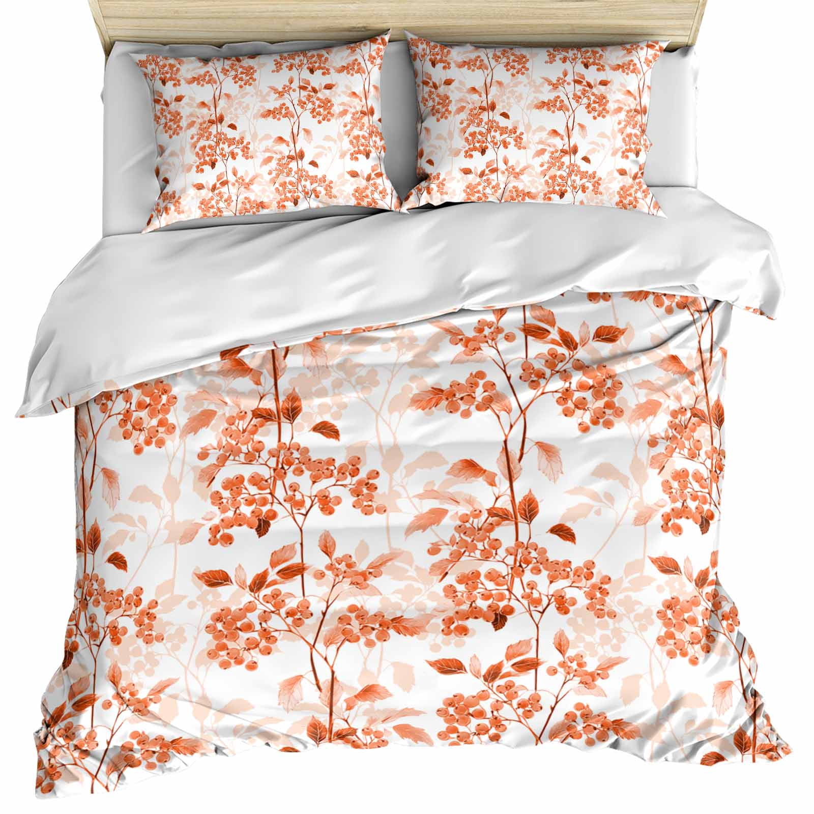 Burnt Orange Botanical Bedding 3 Piece Duvet Cover Set Full Size, Vintage Nature Flower Soft Microfiber Comforter Cover with Zipper Closure & Pillowcases, Wrinkle & FadeResistant Quilt Cover